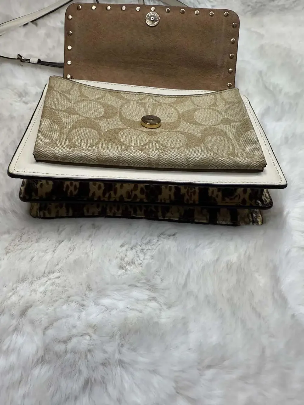 Coach Klare Crossbody Bag in Chalk White Leather with Signature Canvas and Snake